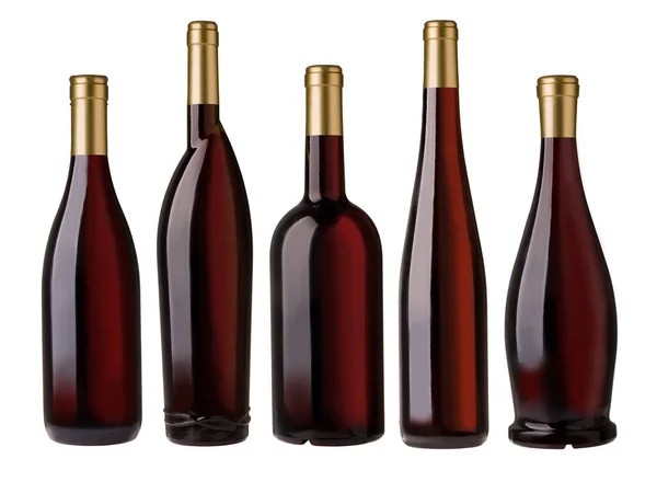 Verschillende Vorm Rode Wijnflessen Geïsoleerd Wit — Stockfoto