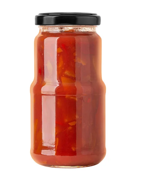 Bbq Sauce Jar Isolated Black Lid Isolated White Background — Stock Photo, Image