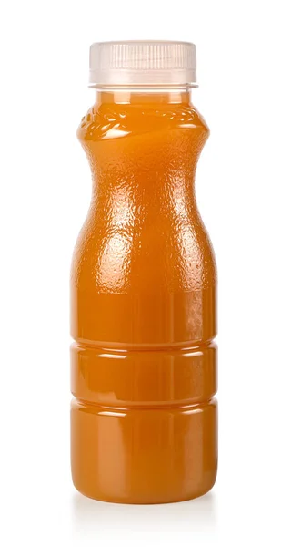Jus Dalam Botol Plastik Persik Diisolasi Pada Latar Belakang Putih — Stok Foto