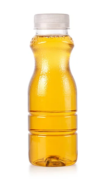 Vista Frontal Botella Plástico Zumo Manzana Aislado Blanco Con Camino —  Fotos de Stock