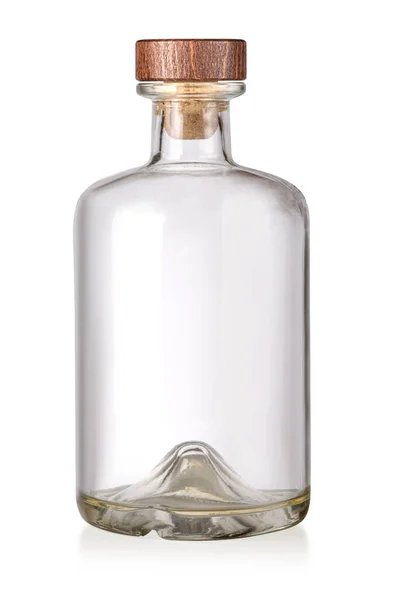 Порожня Безбарвна Скляна Пляшка Ізольована Білому Тлі Відсічним Контуром — стокове фото