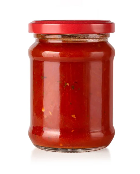 Tomatensaus Pot Witte Achtergrond Met Knippad — Stockfoto