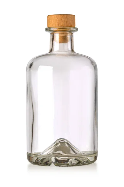 Порожня Безбарвна Скляна Пляшка Ізольована Білому Тлі Відсічним Контуром — стокове фото