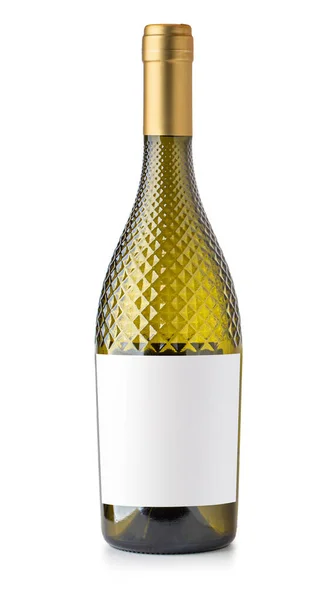 Flacon Vin Din Sticlă Fațetată Etichetă Curată Izolată Fundal Alb — Fotografie, imagine de stoc