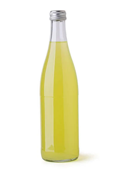 Gelbe Limonadenflasche Auf Weißem Hintergrund Mit Schneideweg — Stockfoto