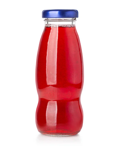Kleine Glazen Fles Met Rood Sap Geïsoleerd Witte Achtergrond Met — Stockfoto