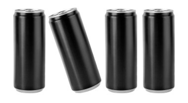 Black Metal Alüminyum İçecek Kutusu 500 ml. Mockup Şablonu tasarımınız için hazır. Beyaz Arkaplanda İzole Edilmiş. 