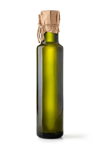 Bouteille Huile Olive Vierge Isolée Sur Sol Blanc — Photo