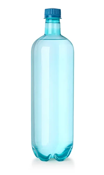Blauwe Plastic Fles Met Mineraalwater Een Witte Achtergrond Met Uitgesneden — Stockfoto
