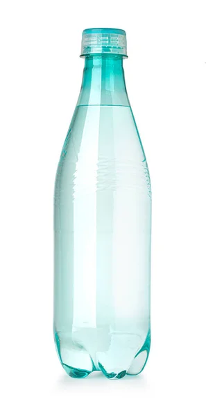 Μικρό Πλαστικό Μπουκάλι Μεταλλικό Νερό Λευκό Φόντο Κομμένο — Φωτογραφία Αρχείου
