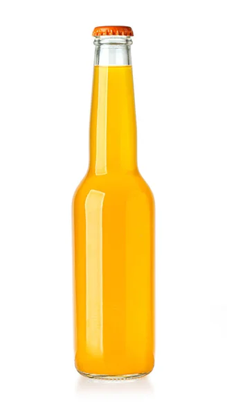 Apelsinjuice Glasflaska Isolerad Vit Bakgrund Med Klippbana — Stockfoto
