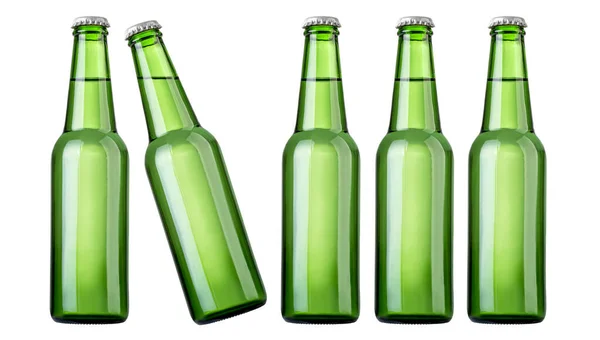 Bierflaschen Auf Weißem Hintergrund — Stockfoto