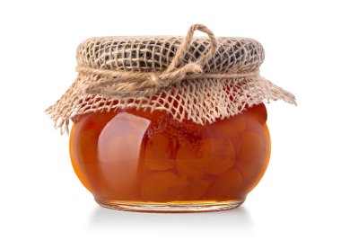 Kavanozda sıkışık, beyaz arka planda izole edilmiş bir halatla bağlı.