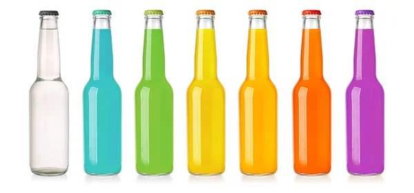 Set Botellas Vidrio Soft Drink Aisladas Sobre Fondo Blanco Recortadas — Foto de Stock