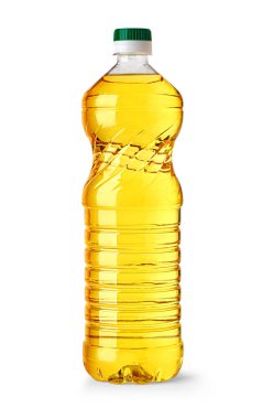 Beyaz zemin üzerinde izole edilmiş, kırpma yolu ile zeytinyağı plastik şişe