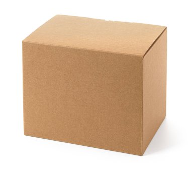 Beyaz arkaplanda izole edilmiş kapalı bir karton kutu veya kahverengi karton kutu