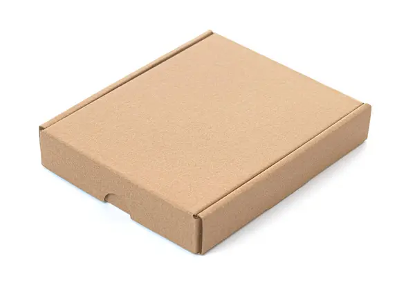 Jedno Zamknięte Pudełko Tekturowe Lub Pudełko Brązowego Papieru Izolowane Białym — Zdjęcie stockowe
