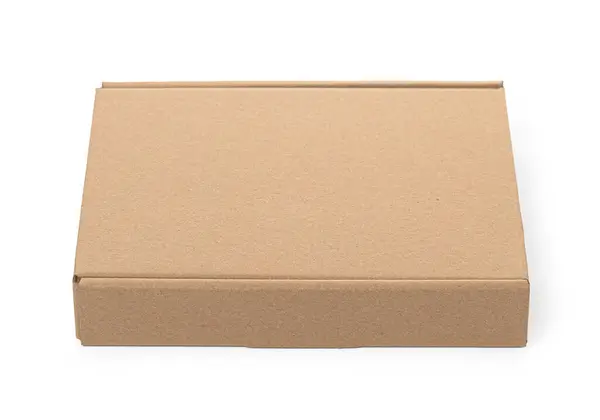 Jeden Uzavřený Karton Krabice Nebo Hnědý Papírový Obal Izolované Bílém — Stock fotografie