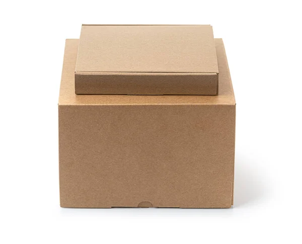 Two Closed Cardboard Box Brown Paper Package Box Isolated White — Stock Photo, Image