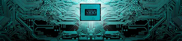 Processor Circuit Motherboard Background Computer Components Panoramic Background — Stock Photo, Image