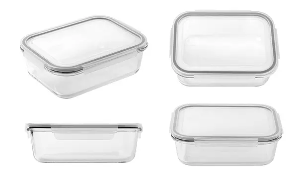 Set Glass Food Container Lid Isolated White Background Stock Photo