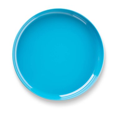 Boş mavi metal kase, kırpma yolu ile beyaz arka planda izole evcil hayvan besleyicisi