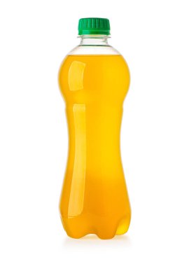 Portakal suyu bir şişe izole kırpma yolu ile beyaz arka plan üzerinde
