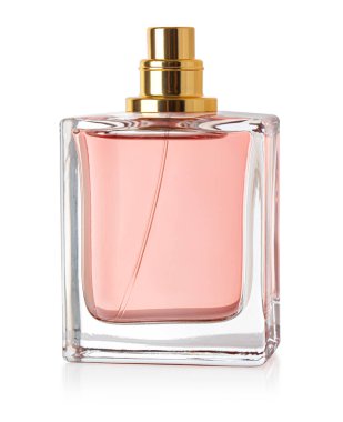 Kırpma yolu olan beyaz arkaplanda izole edilmiş parfüm şişeleri