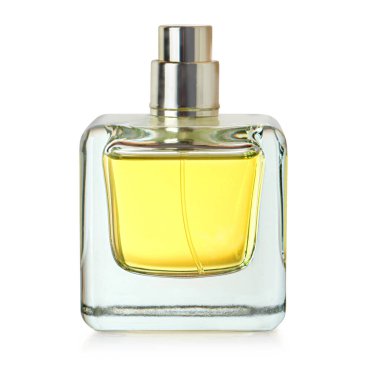 Kırpma yolu olan beyaz arkaplanda izole edilmiş parfüm şişeleri