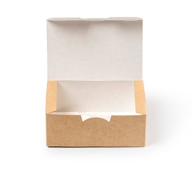 Beyaz arkaplanda izole edilmiş boş karton paket kutusunu aç