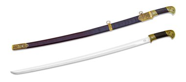 Beyaz arka planda Rus süvari kılıcı. 20. yüzyılın sonu..