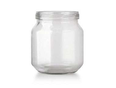 Kırpma yolu olan cam kavanozlar ya da şişeler beyaz arkaplanda izole edilmiş