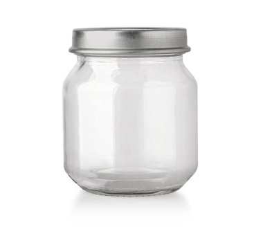 Kırpma yolu olan cam kavanozlar ya da şişeler beyaz arkaplanda izole edilmiş