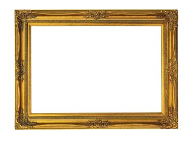 Eski altın ahşap çerçeve kesme yolu ile beyaz arkaplanda izole