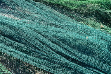 Eski balıkçı ağı yakın plan. Eski bir balık ağının dokusu.