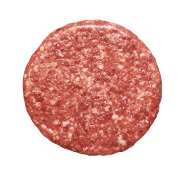 Hamburgerler için çiğ kırmızı et köftesi kıymalı ya da domuz etli beyaz arka planda izole edilmiş pişirmeye hazır.