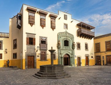 Gran Canaria, İspanya 13 Aralık 2023: Gran Canaria, Las Palmas City, Gran Canaria Adası, Kanarya Adaları 'ndaki Kolomb Evi Casa de Coln Müzesi