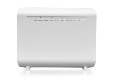 İzole edilmiş internet modemi. beyaz internet bağlanma cihazı. beyaz modem.kırpma yolu ile