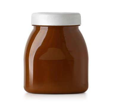 Çikolata serpiştirilmiş kavanozun önü. Model yap. Dosya kırpma yolu içeriyor.