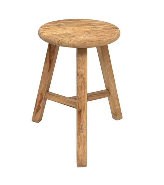 Old Wooden Stool Three Legs Isolated White Background Clipping Path Stock Photo
