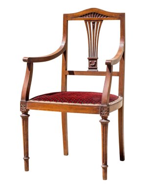 Kesme yolu ile beyaz zemin üzerinde izole oyulmuş ahşap antik sandalye