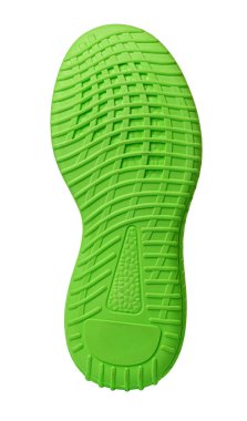 Yeşil ayakkabı tabanı. Beyaz arka plandaki spor ayakkabıların altı yalıtımlıdır. kırpma yolu ile