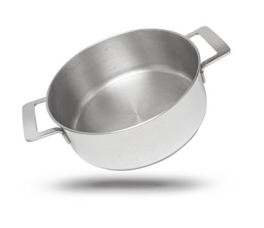 Paslanmaz çelik tencere, beyaz arka planda izole.,