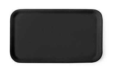 Kırpma yolu ile beyaz arkaplanda plastik tepsi görüntülendi