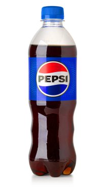 Anapa, Rusya 31 Temmuz 2024::: Pepsi şeffaf plastik şişe beyaz zemin üzerinde izole