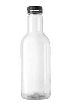 Siyah kapaklı boş plastik şişe.