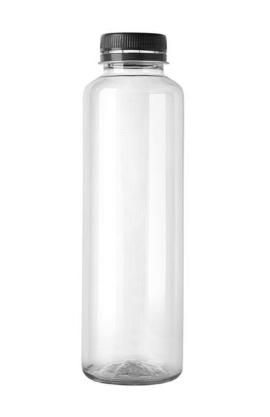 Siyah kapaklı boş plastik şişe.