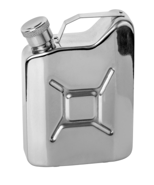 Paslanmaz kalça üzerinde beyaz izole flask