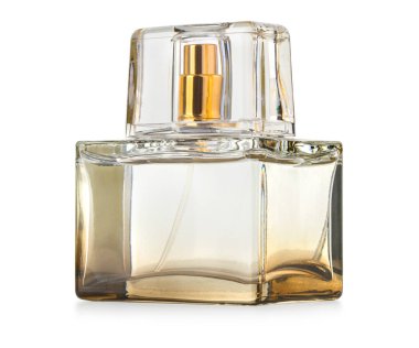 Kırpma yolu olan beyaz arkaplanda izole edilmiş parfüm şişeleri