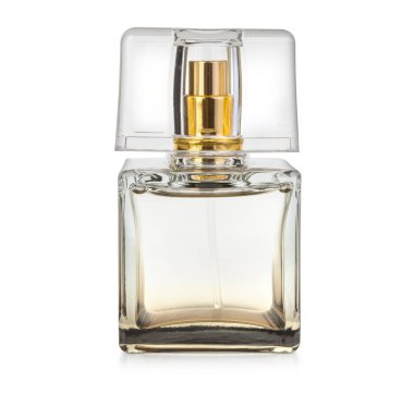 Kırpma yolu olan beyaz arkaplanda izole edilmiş parfüm şişeleri